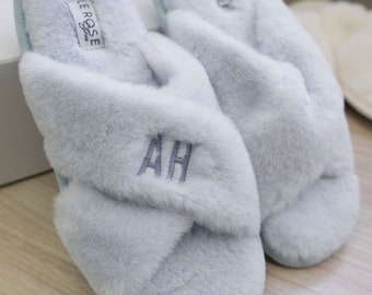 Personalised Fluffy Slippers // Knit Slippers // Bridesmaid Slipper // Fur Bridesmaid Slippers // Short Faux Fur // SADIE