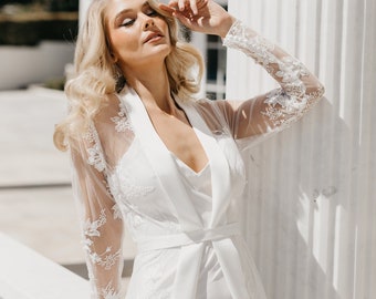 Lace Pearl Beaded Maxi Including Slip / Lace Bridal Robe / Bridesmaid Robes / Robe / Bridal Robe / Bride Robe / Bridal Party Robes / MONIQUE