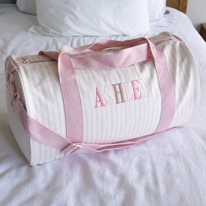 Children Personalised Bag /Children Gifts/Monogrammed Weekender Bags/Baby Bag/Hospital Bag /Personalized Duffle / Overnight BEBE Bag / SMALL Soft Pink Stripe