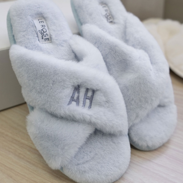 Personalised Fluffy Slippers // Knit Slippers // Bridesmaid Slipper // Fur Bridesmaid Slippers // Short Faux Fur // SADIE