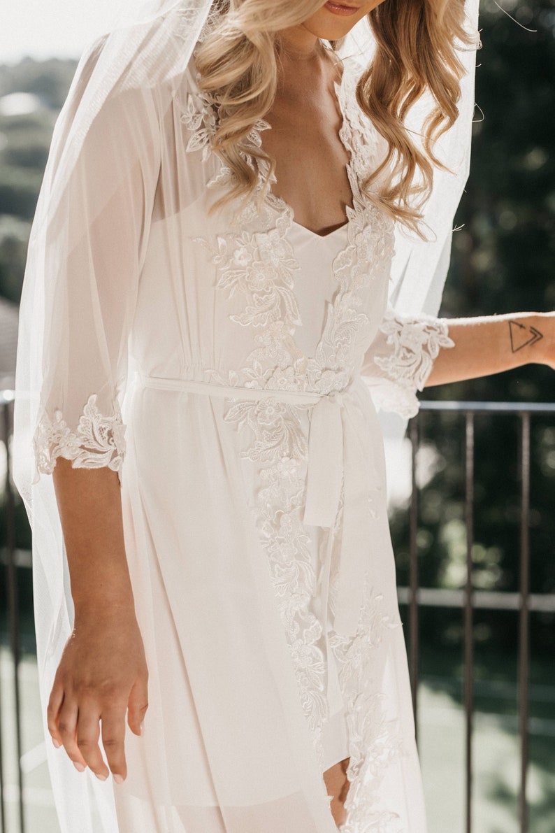 Lace Trim Maxi Lace Bridal Robe Bridesmaid Robes Robe Bridal Robe Bride Robe Bridal Party Robes IRIS