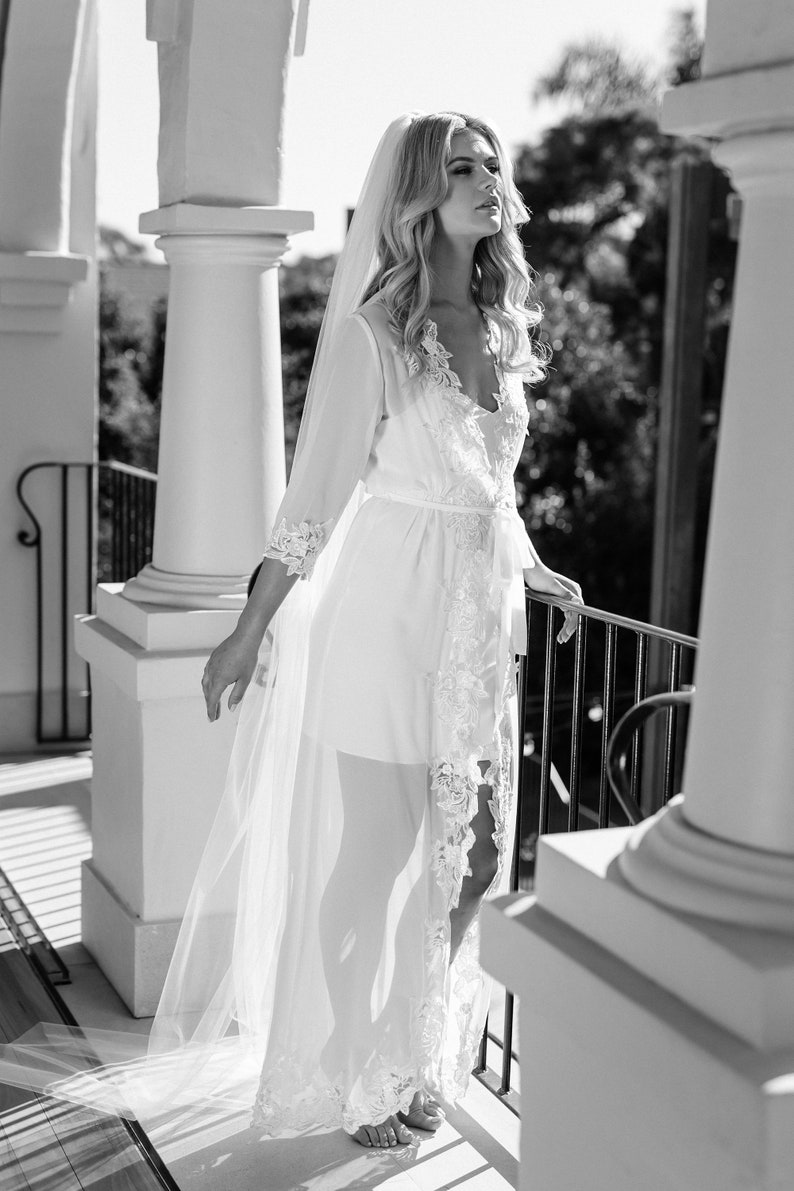 Lace Trim Maxi Lace Bridal Robe Bridesmaid Robes Robe Bridal Robe Bride Robe Bridal Party Robes IRIS
