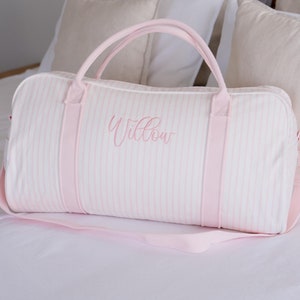 Personalised Bag / Duffle Bag / Baby Bag / Monogrammed Weekender Bags / Hospital Bag / ASPEN Duffle Bag / LARGE Soft Pink Stripe