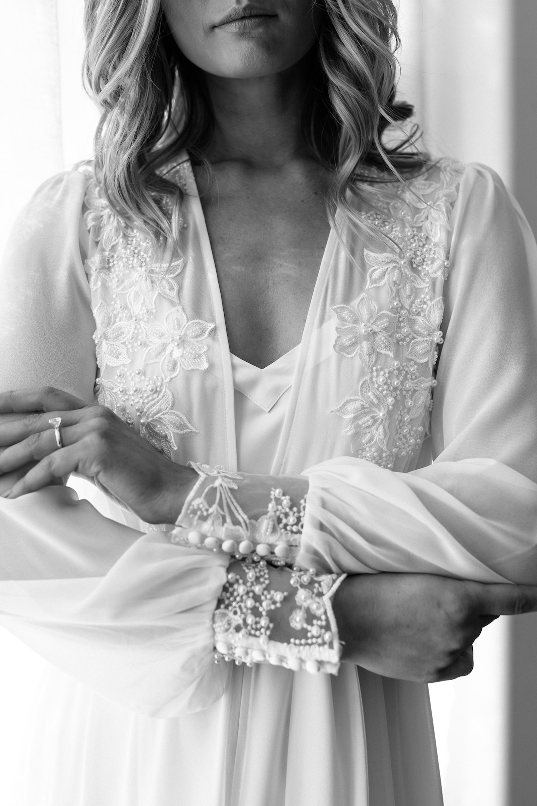 Lace Pearl Beaded Maxi Including Slip / Lace Bridal Robe / Bridesmaid ...