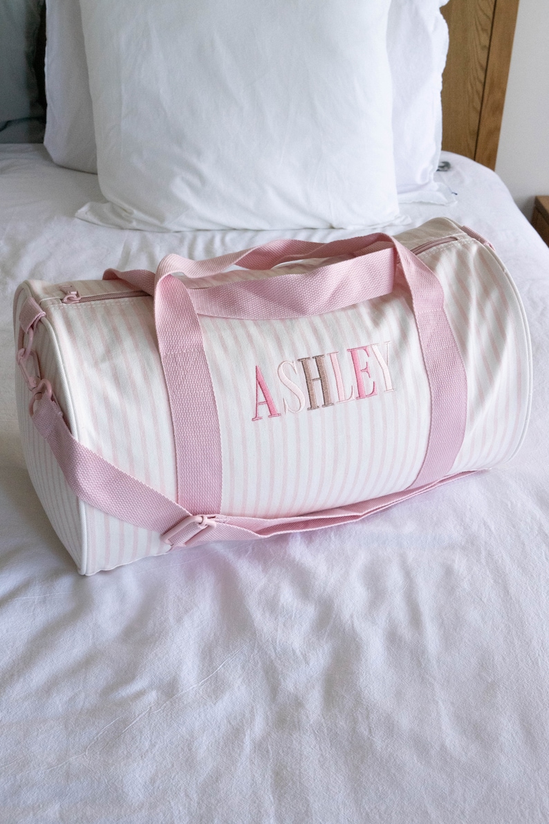 Children Personalised Bag /Children Gifts/Monogrammed Weekender Bags/Baby Bag/Hospital Bag /Personalized Duffle / Overnight BEBE Bag / SMALL Soft Pink Stripe