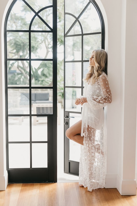 Lace Maxi Robe Including Slip / Lace Bridal Robe / Bridesmaid Robes / Robe  / Bridal Robe / Bride Robe / Bridal Party Robes / ADELE -  Israel