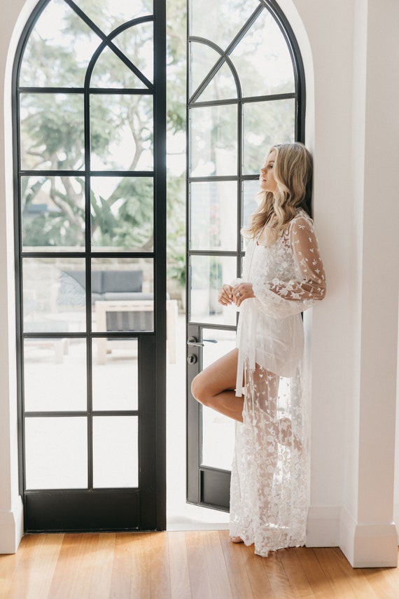 Lace Maxi Robe Including Slip / Lace Bridal Robe / Bridesmaid Robes / Robe  / Bridal Robe / Bride Robe / Bridal Party Robes / ADELE -  Israel