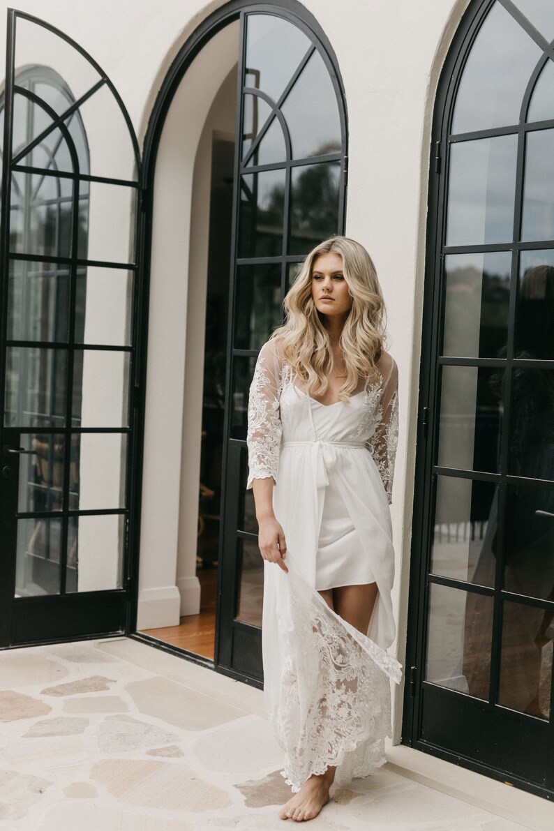 Lace Trim Maxi Lace Bridal Robe Bridesmaid Robes Robe Bridal Robe Bride Robe Bridal Party Robes INAYA