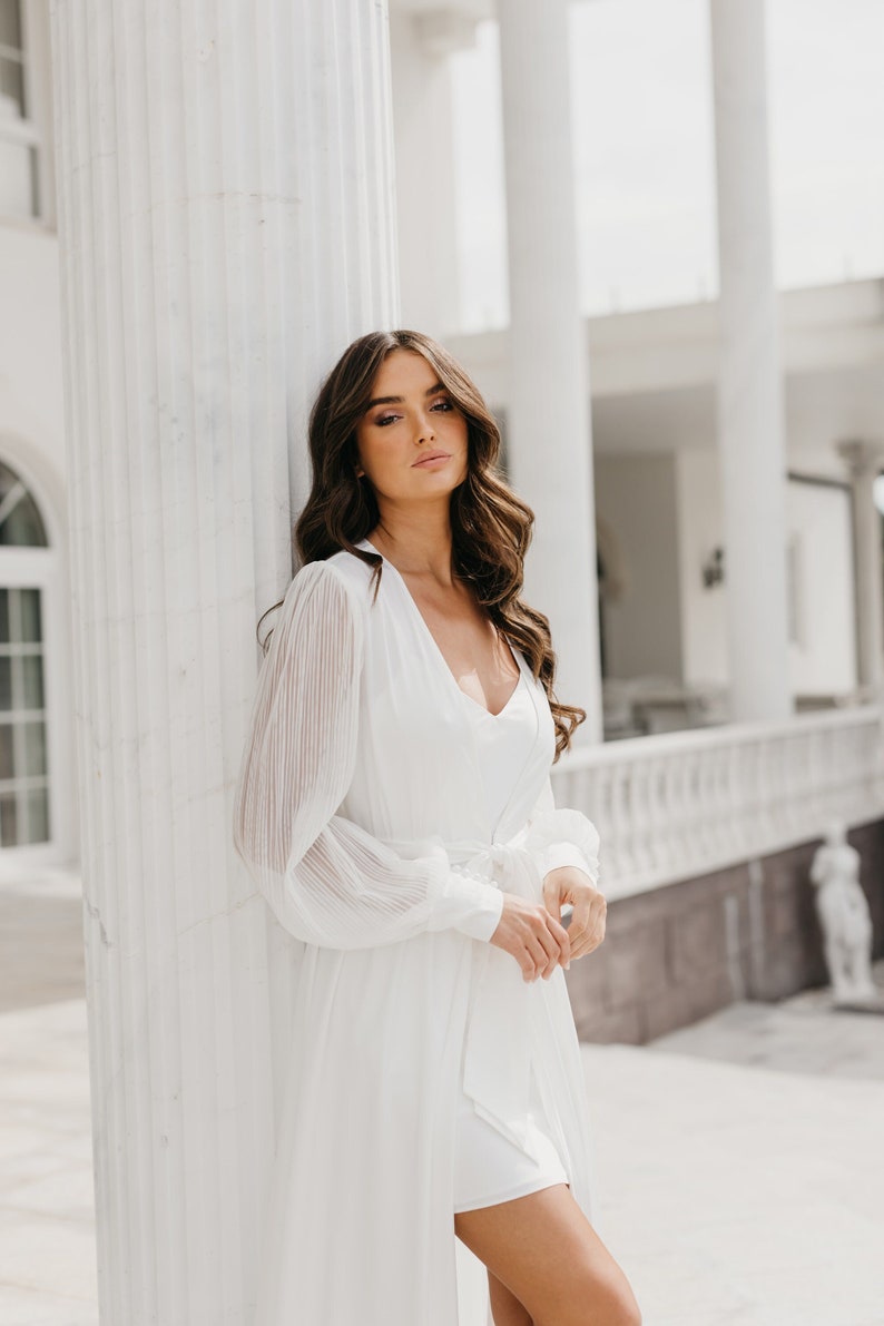 Bridal Robe / Pleated Sleeve Bridal Maxi / Satin Maxi / Bride Robe / Bridal Maxi / Bridal Robes includes Slip / ALAINA