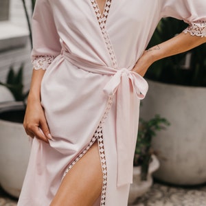 Midi Bridesmaid Robe / Cotton Bridesmaid Robe / Bridal Robe / Jersey Bridesmaid Robe / Jersey Robe / Midi Length Robe VALERIE Soft Pink