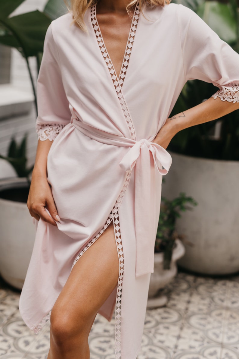 Midi Bridesmaid Robe / Cotton Bridesmaid Robe / Bridal Robe / Jersey Bridesmaid Robe / Jersey Robe / Midi Length Robe VALERIE Soft Pink