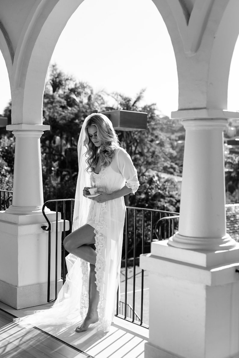 Lace Trim Maxi Lace Bridal Robe Bridesmaid Robes Robe Bridal Robe Bride Robe Bridal Party Robes IRIS
