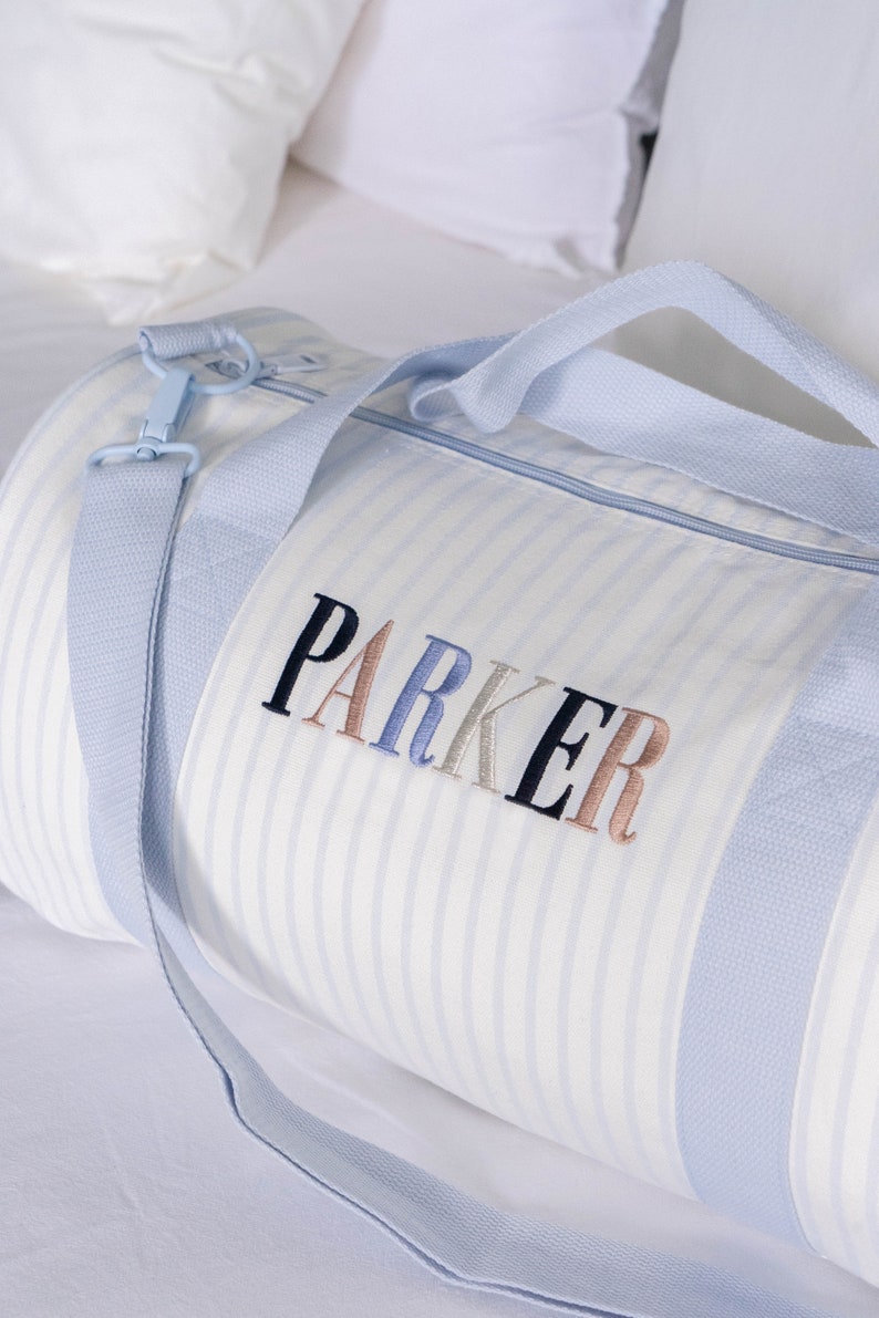 Children Personalised Bag /Duffle Bag/Monogrammed Weekender Bags/Baby Bag/Hospital Bag/Personalized Children Gift/ Overnight BEBE Bag /SMALL Soft Blue Stripe