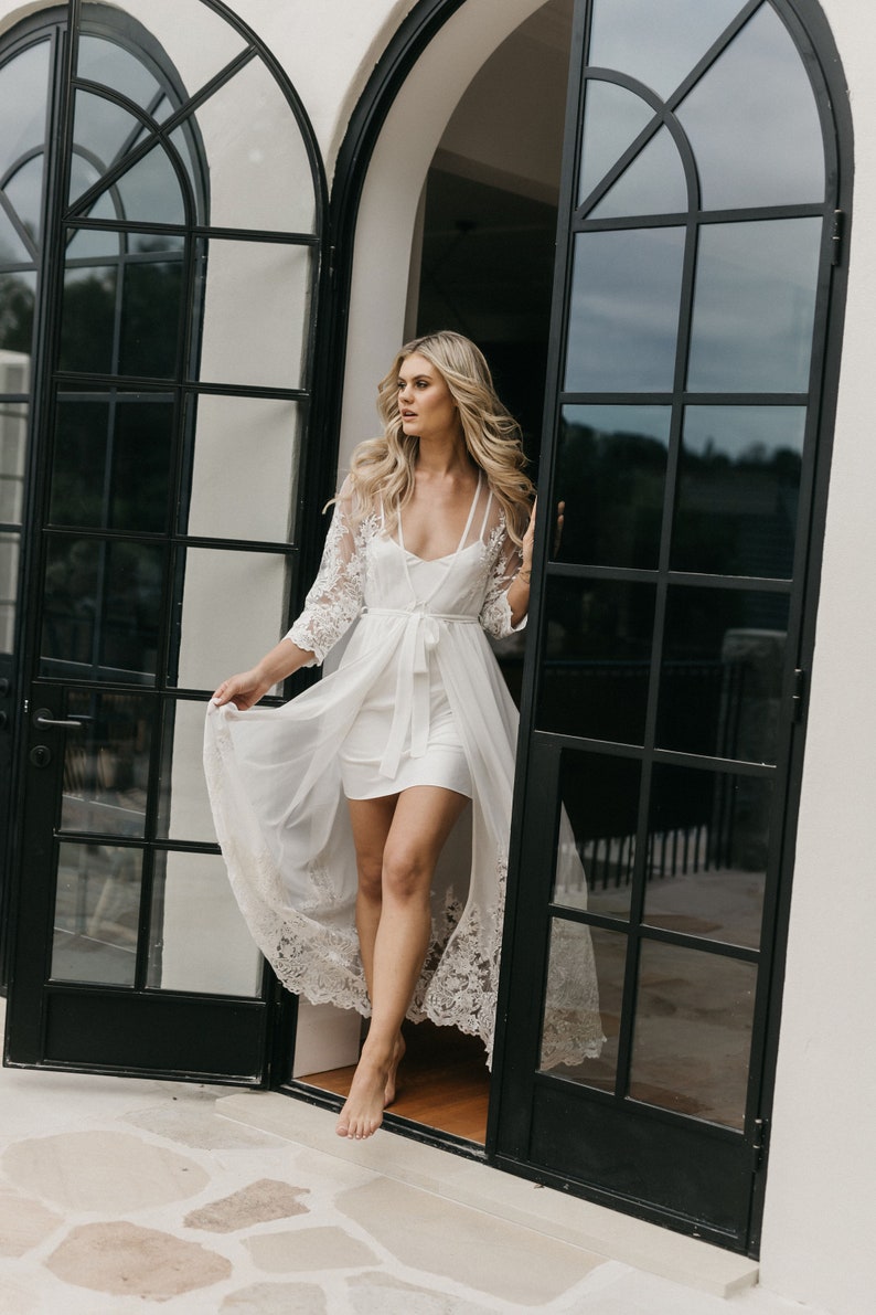 Lace Trim Maxi Lace Bridal Robe Bridesmaid Robes Robe Bridal Robe Bride Robe Bridal Party Robes INAYA
