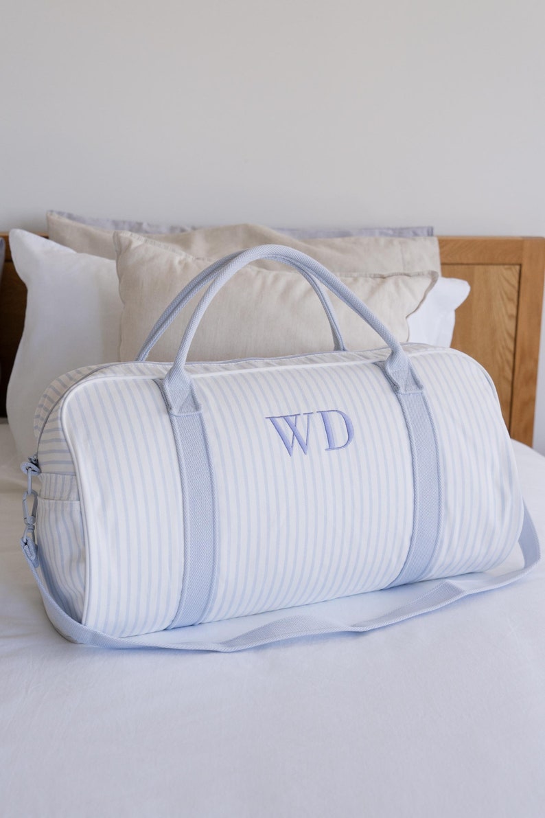 Personalised Bag / Duffle Bag / Baby Bag / Monogrammed Weekender Bags / Hospital Bag / ASPEN Duffle Bag / LARGE Soft Blue Stripe