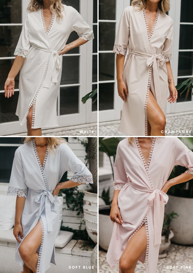 Midi Bridesmaid Robe / Cotton Bridesmaid Robe / Bridal Robe / Jersey Bridesmaid Robe / Jersey Robe / Midi Length Robe VALERIE image 8