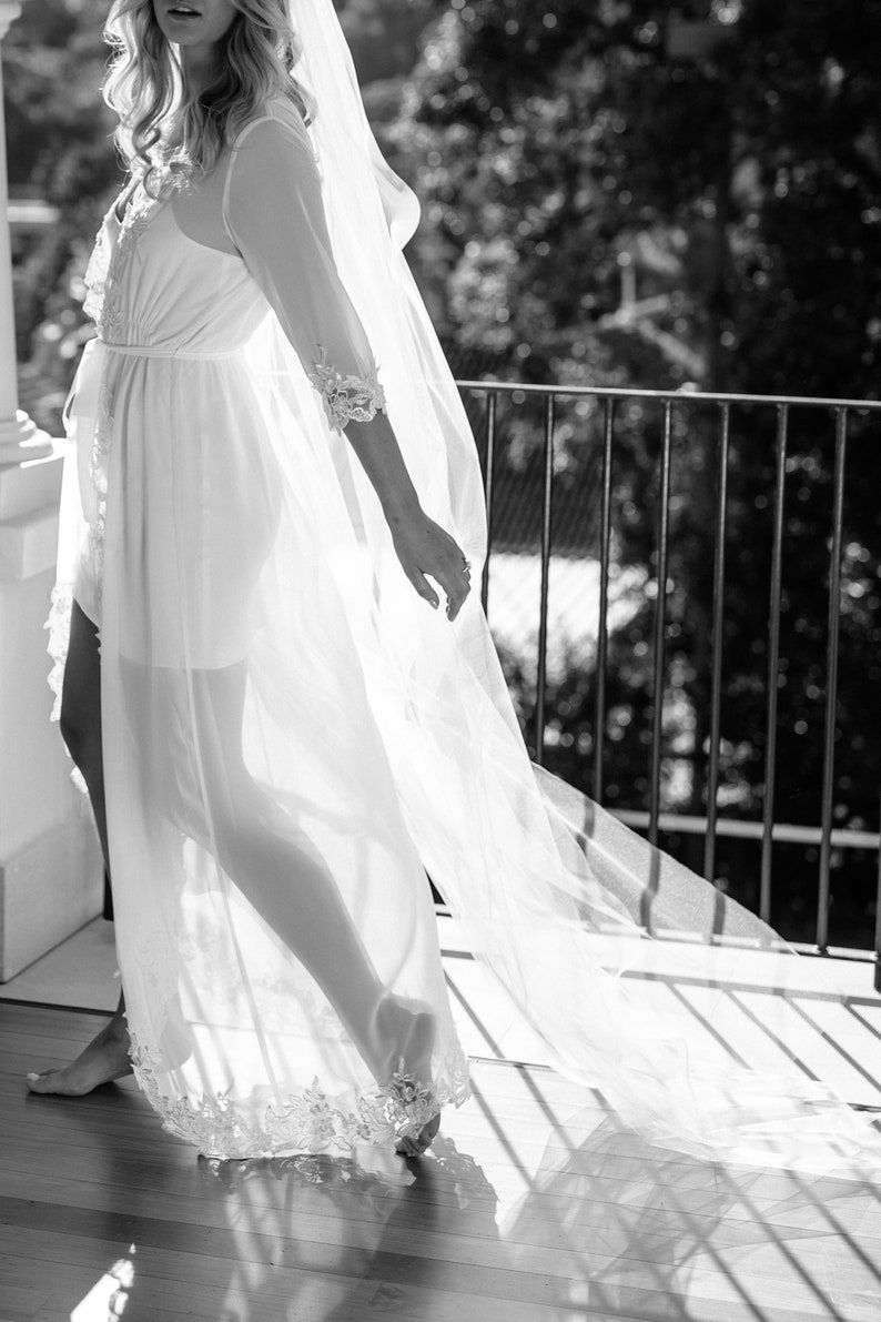 Lace Trim Maxi Lace Bridal Robe Bridesmaid Robes Robe Bridal Robe Bride Robe Bridal Party Robes IRIS