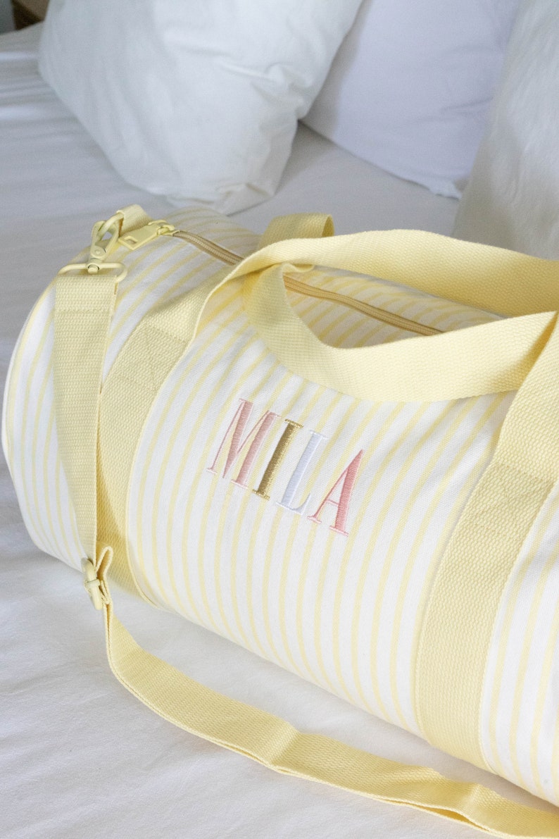 Children Personalised Bag /Children Gifts/Monogrammed Weekender Bags/Baby Bag/Hospital Bag /Personalized Duffle / Overnight BEBE Bag / SMALL Lemon Stripe