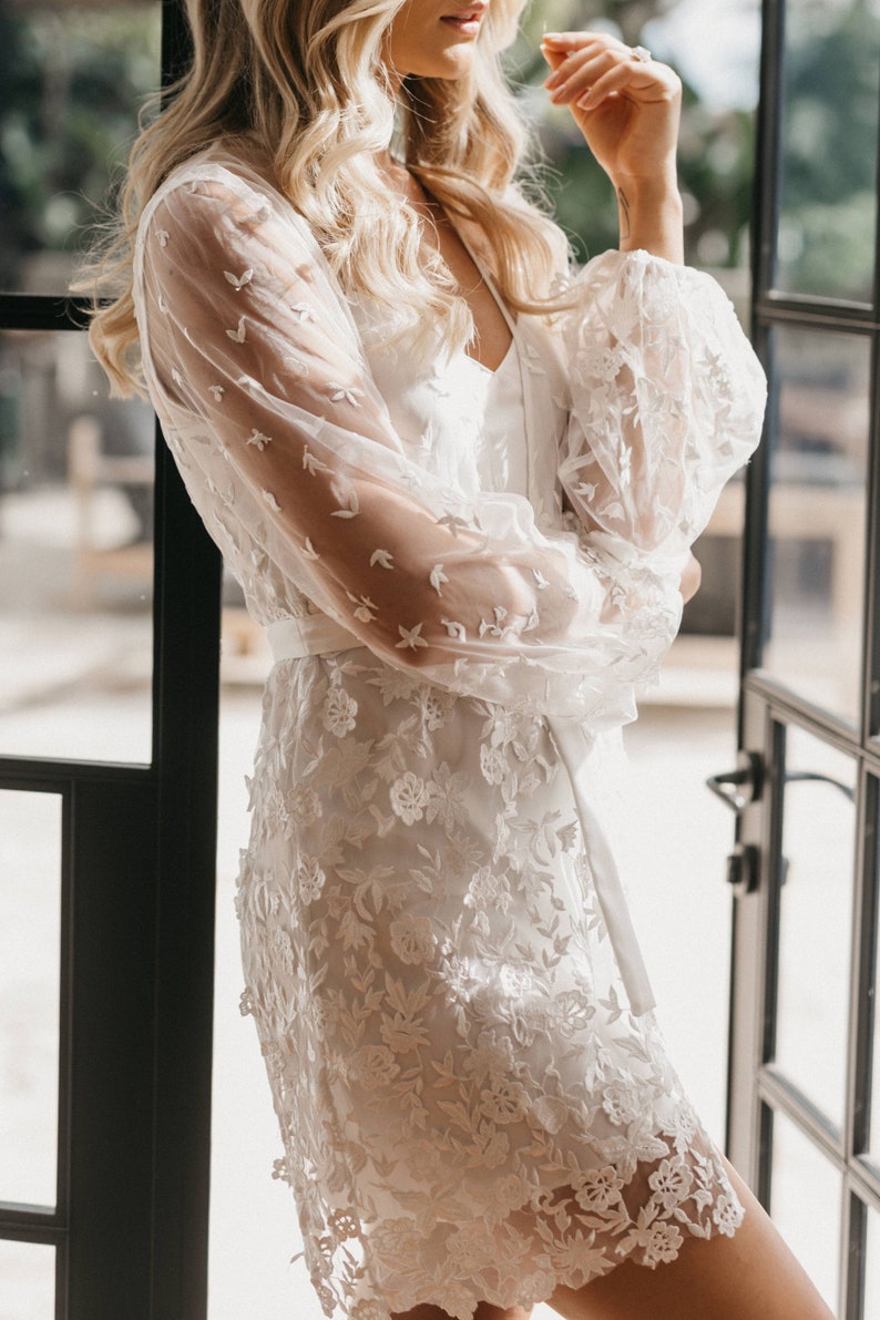 Knee Length Lace Bridal Robe