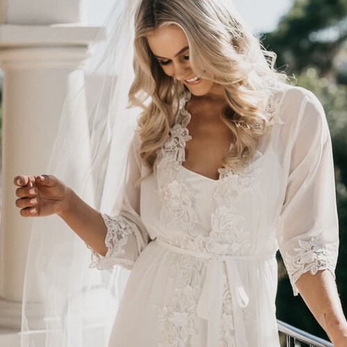 Lace Maxi Robe Including Slip / Lace Bridal Robe / Bridesmaid - Etsy