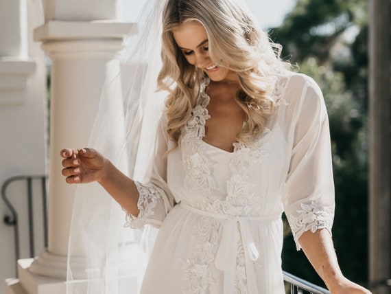 Lace Trim Maxi Including Slip / Lace Bridal Robe / Bridesmaid