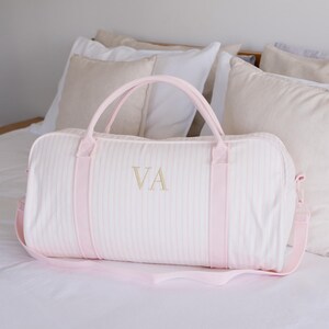 Personalised Bag / Duffle Bag / Baby Bag / Monogrammed Weekender Bags / Hospital Bag / ASPEN Duffle Bag / LARGE Soft Pink Stripe