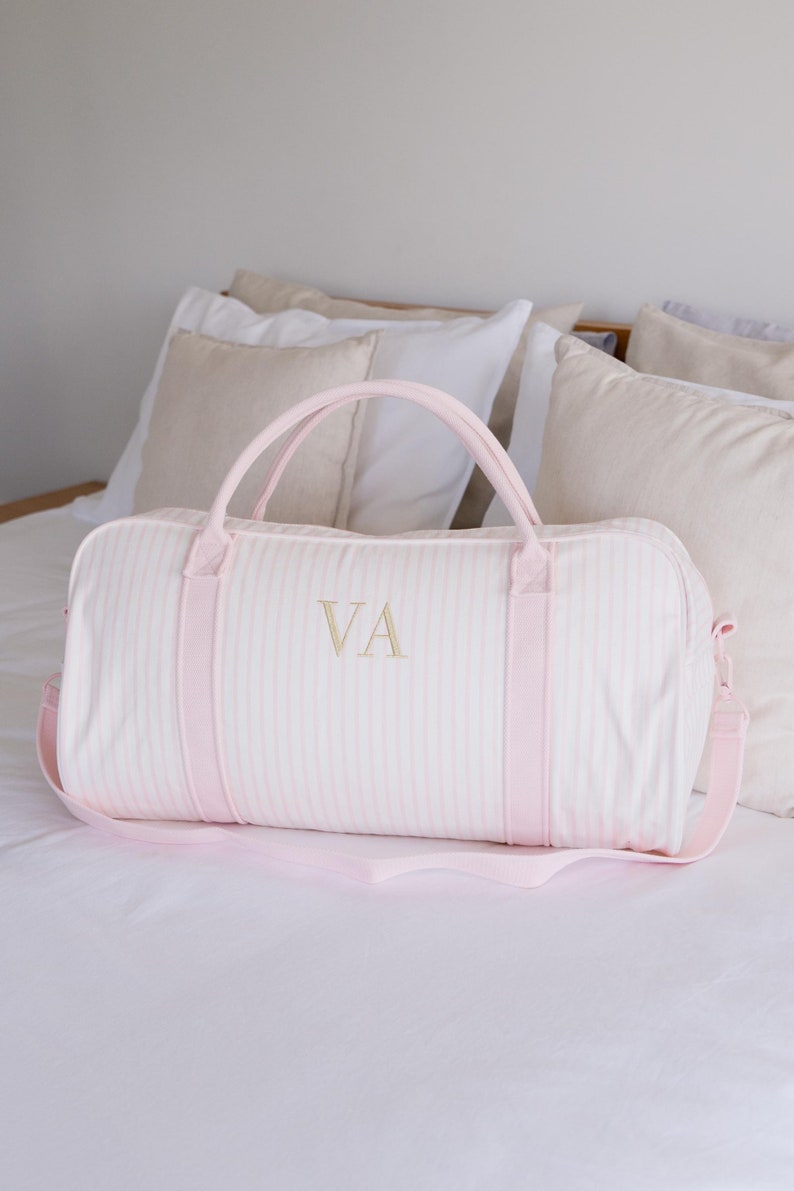 Personalised Bag / Duffle Bag / Baby Bag / Monogrammed Weekender Bags / Hospital Bag / ASPEN Duffle Bag / LARGE Soft Pink Stripe