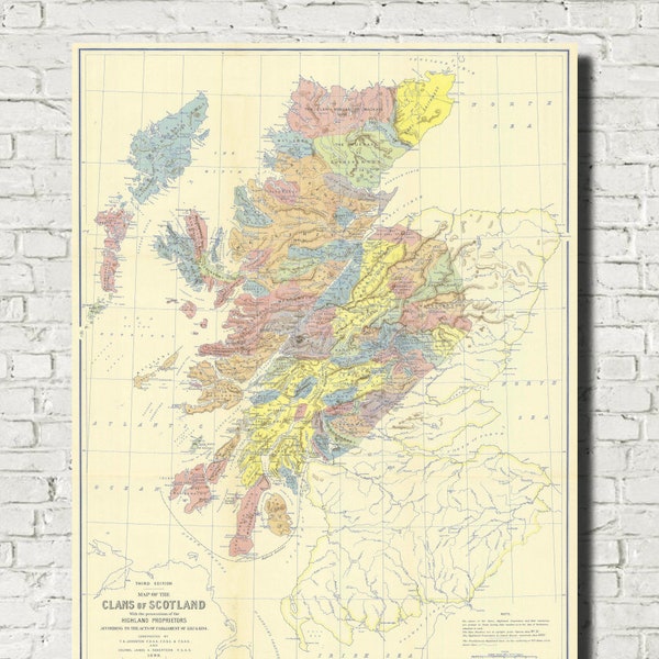 Clans of Scotland 1899 vintage Carte Réimpression