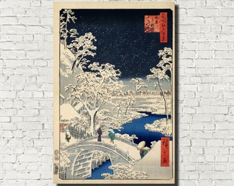 Andō Hiroshige, Japanese Fine Art Print : Drum Bridge at Sunset, Ukiyo-e