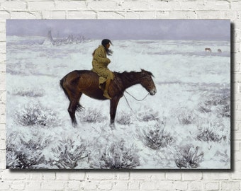 Impresión de bellas artes de Frederic Remington: El niño rebaño, paisaje del salvaje oeste americano