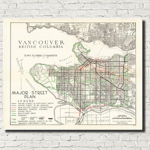 Vancouver Map, Vintage 1946 City Street Plan, British Columbia Canada