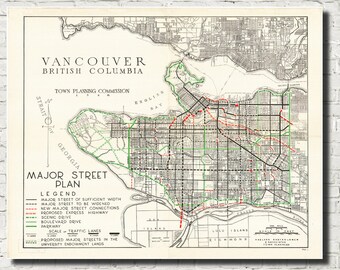 Vancouver Map, Vintage 1946 City Street Plan, British Columbia Canada