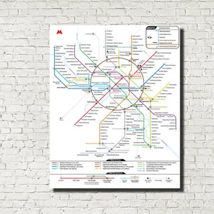 Mapa del metro de Moscú Líneas del metro ruso Póster Art Den de oficina Impresiones de gran tamaño