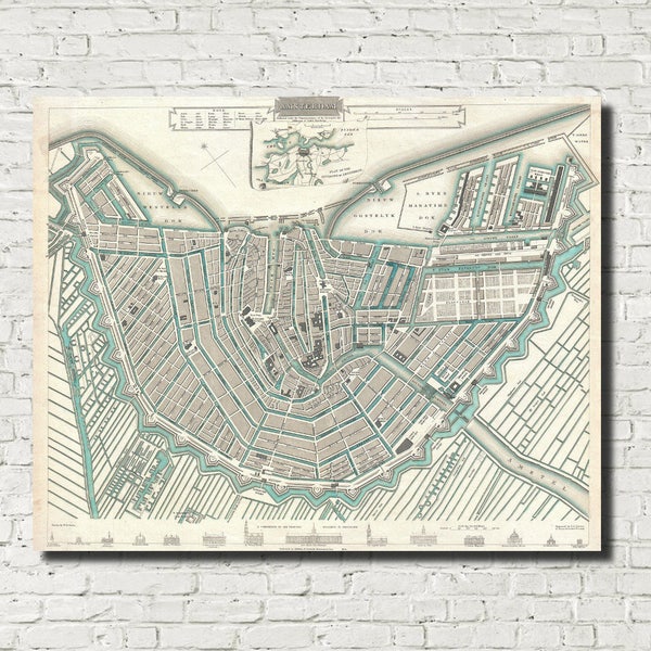 Amsterdam Street Map Old City Atlas Vintage 1835 Century Map Netherlands