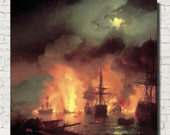 Ivan Aivazovsky Fine Art Print, Battle of Çesme at Night