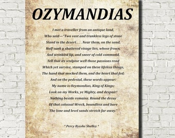 Ozymandias Poem by Percy Bysshe Shelley, Typography Print