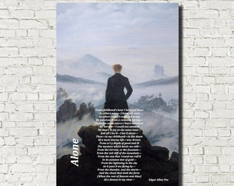 Edgar Allan Poe Poem on Caspar David Friedrich Print Alone Wanderer Above The Sea Of Fog