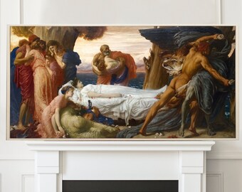 Hércules luchando con la muerte por el cuerpo de Alcestis, impresión de bellas artes de Frederic Leighton