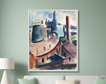 Otto Geigenberger Framed Canvas Panel | Industrial Buildings (Study) | Limited Edition | Ready To Hang Industrial Landscape Art