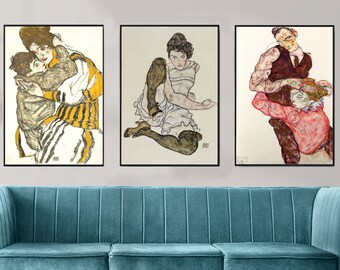 Egon Schiele Prints, Set 3 Erotique Wall Art Posters, High Quality Print
