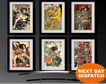 Japanese Prints Set 6, Samurai Warriors, One Hundred and Eight Heroes of Suikoden, Kuniyoshi Utagawa, Ukiyo-e