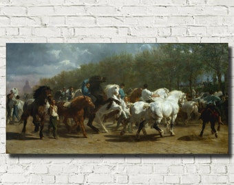 油彩画 人々と馬のリアリズム ローザ・ボヌール 馬市美術館 高品質手描き油絵複製 ボヌール