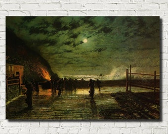 John Atkinson Grimshaw Fine Art Print : In peril, Night landscape