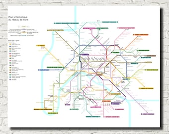 Paris Metro Underground Map Wall Art Paris Metro Poster Paris Subway Print Railway Map