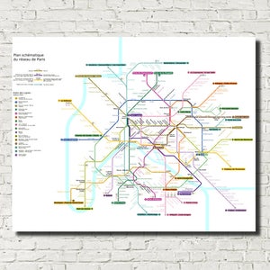 Metro Parijs metro kaart muur kunst metro Parijs poster Parijs metro print spoorwegkaart