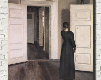 Wilhelm Hammershoi Fine Art Print, Interior with the artist's wife Ida in their home at Strandgade 30