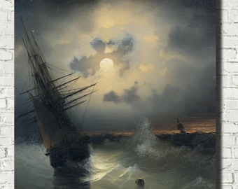 Ivan Aivazovsky Fine Art Print, Sailing Ship by Moonlight