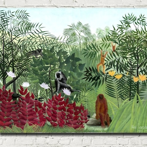Henri Rousseau, Post- Impressionist Fine Art Print, Tropical Forest with Monkeys