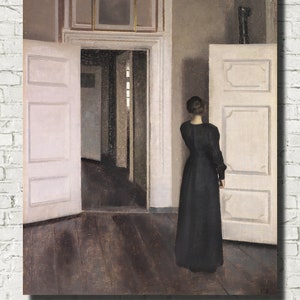 Wilhelm Hammershoi Fine Art Print, Interior with the artist&#39;s wife Ida in their home at Strandgade 30