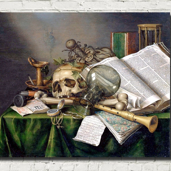 Evert Collier Fine Art Print, Vanitas Still Life with Books and Skull